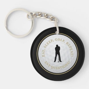 For Him Modern Golfer Golf Ball Sports Gold Black Keychain