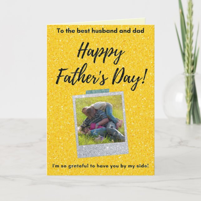 For Husband Father's Day Glitter Photo Card (Front)