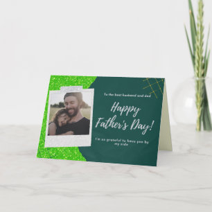 For Husband Happy Father's Day Photo Glitter Card