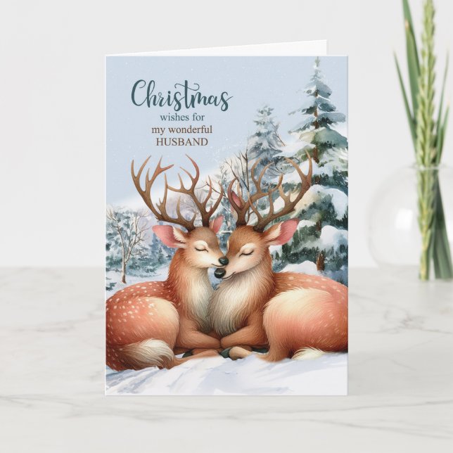 for Husband on Romantic Reindeer Christmas Holiday Card (Front)