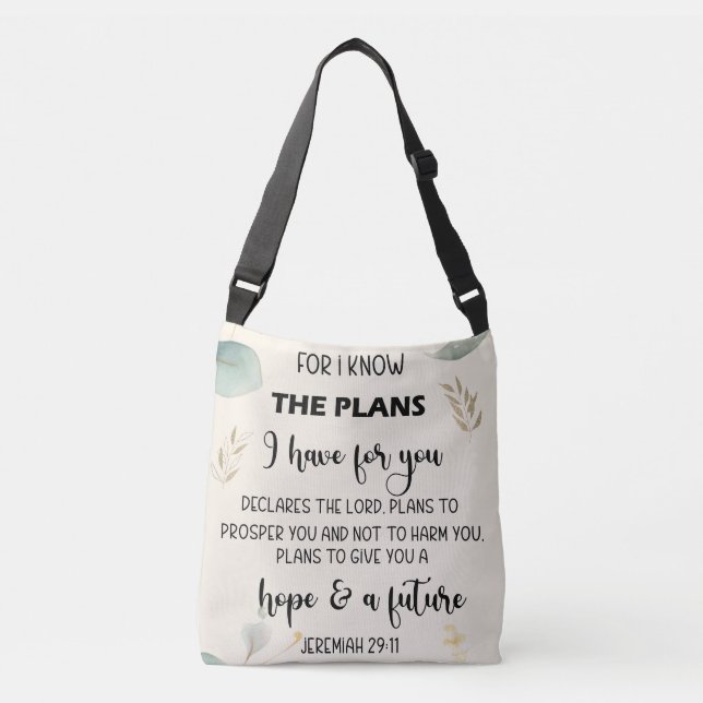 For I Know The Plans, Eucalyptus, Jeremiah 29:11 Crossbody Bag (Front)