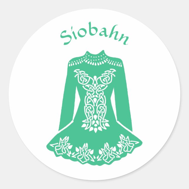 For Irish Dancers Green Dancing Dress Personalized Classic Round Sticker (Front)