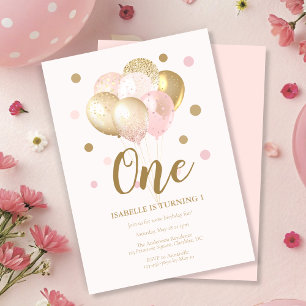 For Kids 1st Birthday Pink Balloons Party Invitation