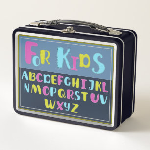 For Kids Alphabet on Blue Background Marine Animal Metal Lunch Box