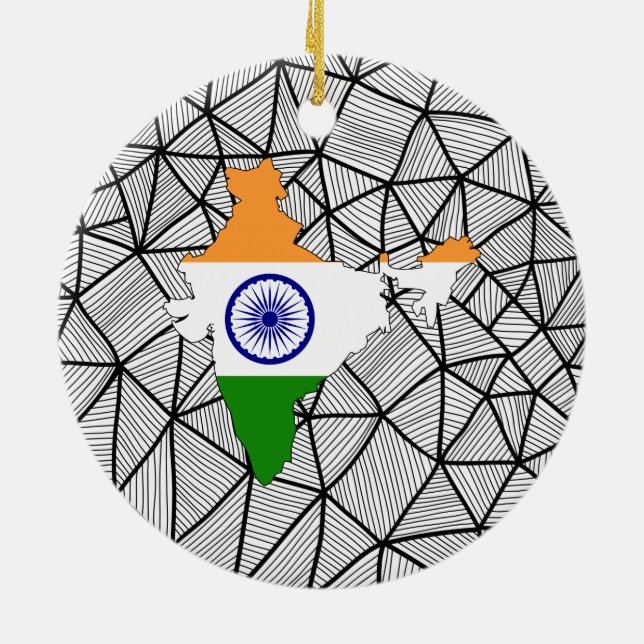 For Kids: Creative India Flag With Map Ceramic Ornament (Back)