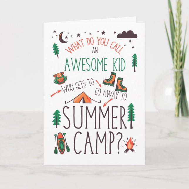 for Kids Funny Summer Camp Orange Green and Brown Card (Front)