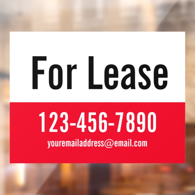 For Lease Red White and Black Text Phone Number Window Cling (Sheet 2)