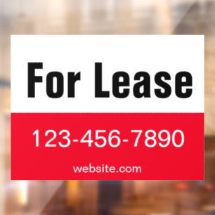 For Lease Red White and Black Website Phone Number Window Cling