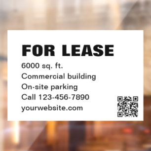 For Lease White QR Code Commercial Leasing Window Cling