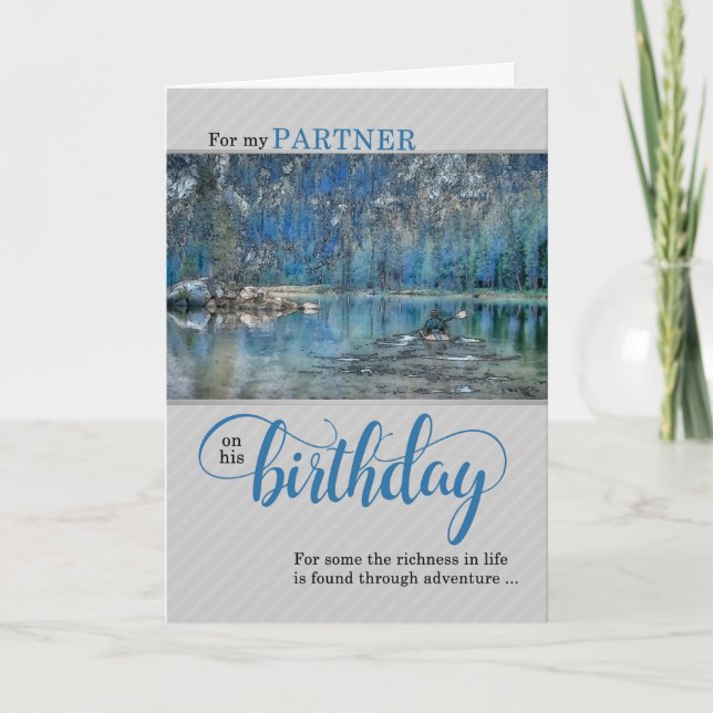 For Life Partner on His Birthday Kayak on the Lake Card (Front)
