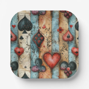 For lovers of card games. Playing card symbols. Paper Plate
