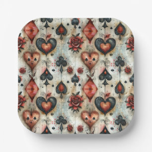 For lovers of card games. Playing card symbols. Paper Plate