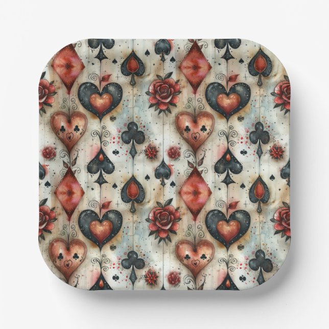 For lovers of card games. Playing card symbols. Paper Plate (Front)