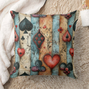 For lovers of card games. Playing card symbols. Throw Pillow