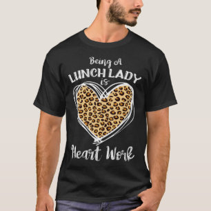 For Lunch Lady Heart Work Leopard Plaid T-Shirt