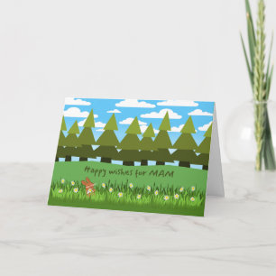 For Mam Birthday Cute Bunny with Daisy Card