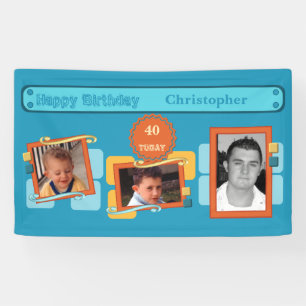 For men 40th add photos name blue party banner