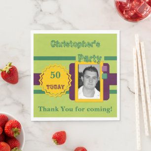 For men 50 today photo name green party napkin