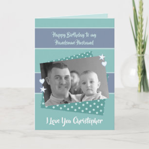 For men Husband green Birthday photo greeting Card