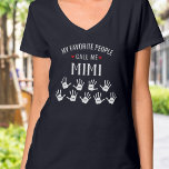 For Mimi with Grandkids Names Personalized T-Shirt<br><div class="desc">Show your love for your favourite people/grandkids with this one-of-a-kind t-shirt! Change the name from Mimi to Grandma, Gigi or whatever your grandkids call you - then add their names to the handprints below. There are currently 9 handprints and names but if you have fewer grandchildren, just delete the graphics/names...</div>