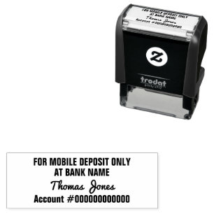 For Mobile Deposit Only Bank Name Script Signature Self-inking Stamp