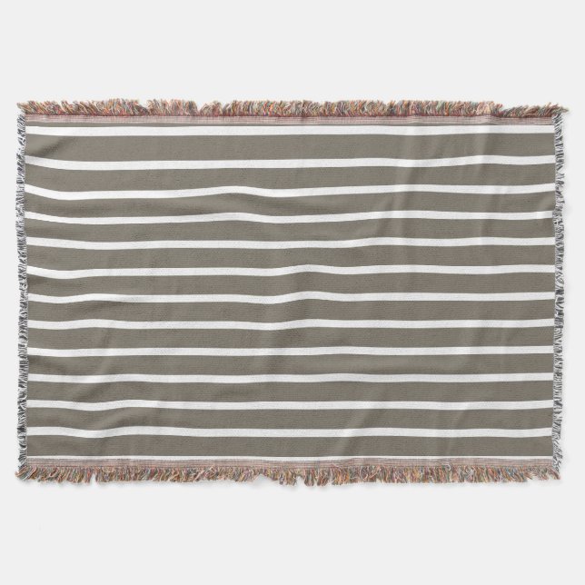 For Modern Comfort – Taupe & White Striped  Throw Blanket (Front)