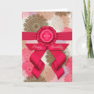 for Mom Deep Rose Pink Ribbon Birthday Card