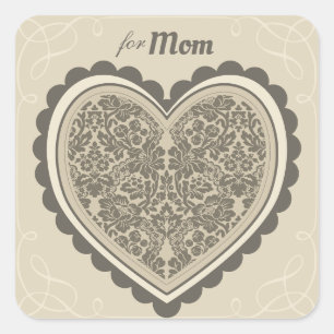 For Mom Elegant floral heart William Morris style Square Sticker