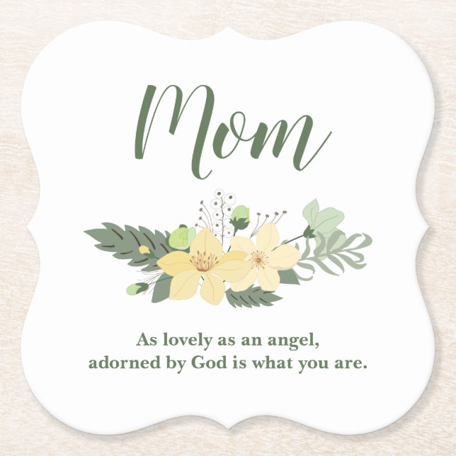 For Mom Floral Inspirational Quote Paper Coaster (Front)