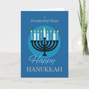 For Mom Hanukkah Menorah on Dark Blue Card