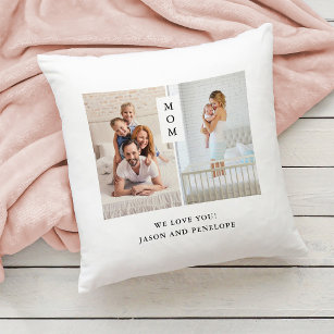 For Mom   Modern Two Photo Grid Throw Pillow