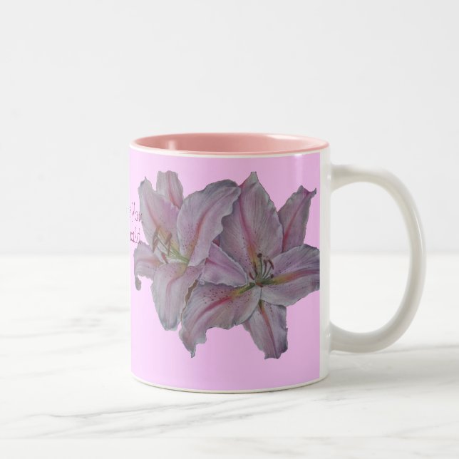 for mom pink lily flowers floral Two-Tone coffee mug (Right)