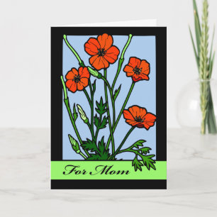 For Mom, Red Poppies for Happy Birthday Card