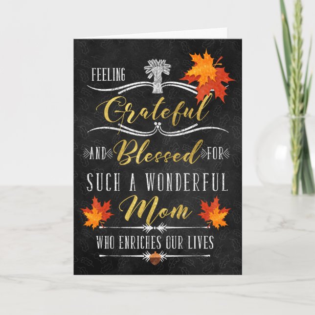 for Mom Thanksgiving Blessings Chalkboard Holiday Card (Front)