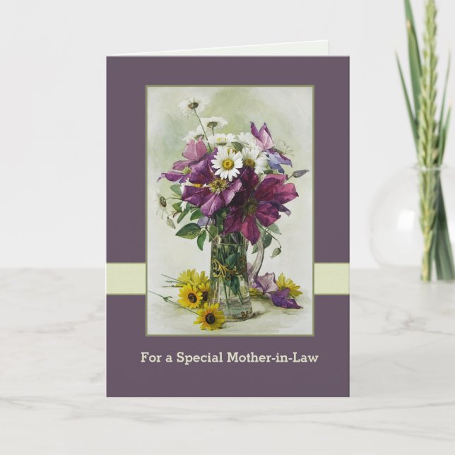 For Mother in Law on Mother's Day. Flower Painting Card (Front)
