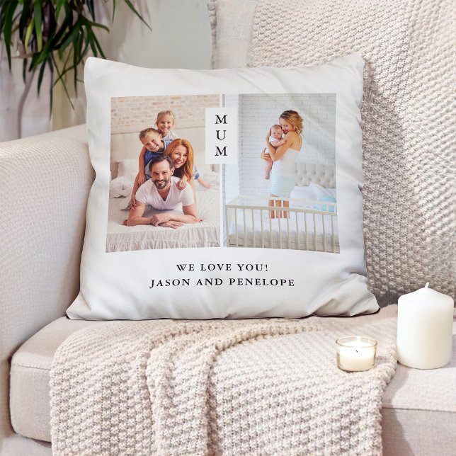 For Mum | Modern Two Photo Grid Throw Pillow (A stylish pillow for mum with your favourite photos)