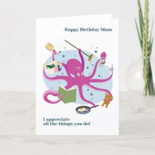 For Mum Octopus Multitasking Birthday Card