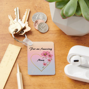 For Mum Pink Floral Gold Heart Mother's day  Keychain