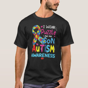 For My Awesome Son I Wear Cute Puzzle Autism Aware T-Shirt