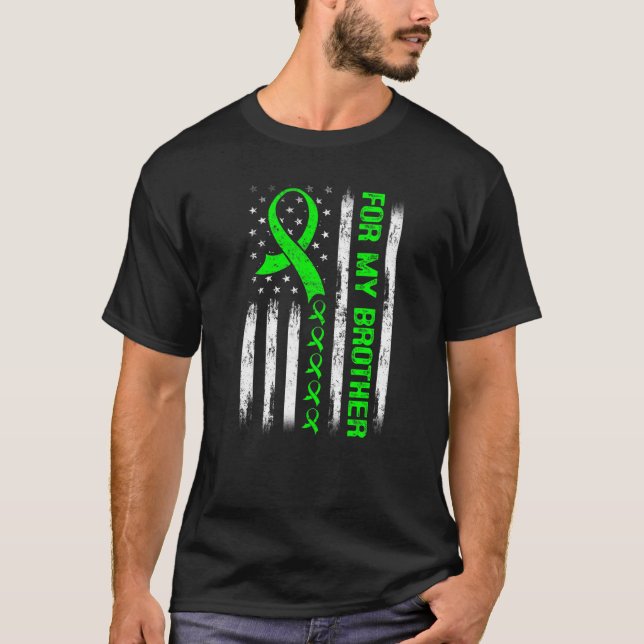 For My Brother Lymphoma Awareness Flag Green Ribbo T-Shirt (Front)
