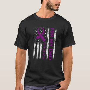 For My Dad Pancreatic Cancer Awareness Flag Purple T-Shirt