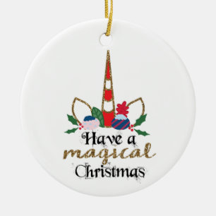 For My Granddaughter Magical Unicorn Christmas Ceramic Ornament