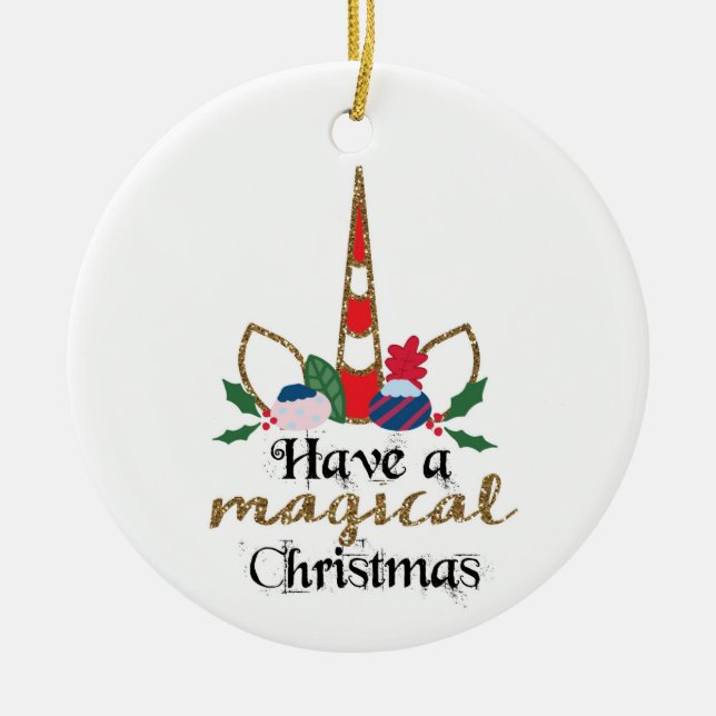 For My Granddaughter Magical Unicorn Christmas Ceramic Ornament (Front)