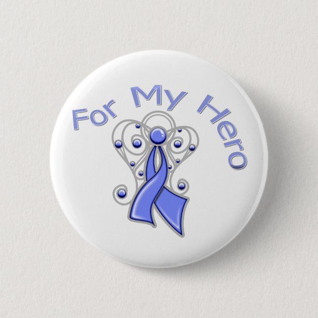 For My Hero Angel Ribbon Stomach Cancer 2 Inch Round Button (Front)