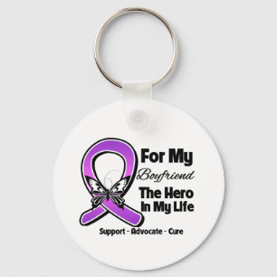 For My Hero My Boyfriend - Purple Ribbon Awareness Keychain