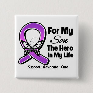 For My Hero My Son - Purple Ribbon Awareness 2 Inch Square Button
