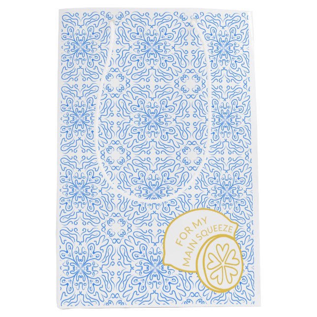 "For My Main Squeeze" Lemon & Blue Tile Amalfi Medium Gift Bag (Front)