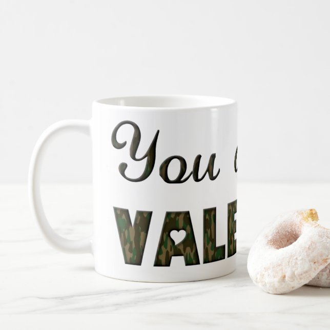 For my Valentine Woodland Camouflage Typography Coffee Mug (With Donut)