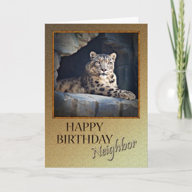 For Neighbour a Birthday with a snow leopard Card (Front)