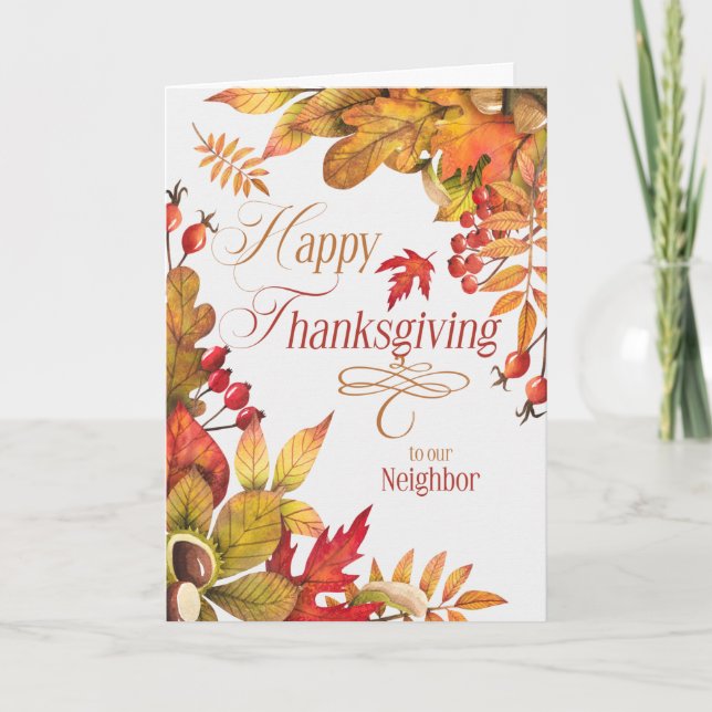 for Neighbour Blessings Autumn Leaves Thanksgiving Holiday Card (Front)